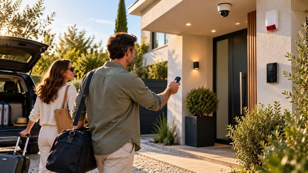 Sécurité de la maison avant les vacances : fermeture à la télécommande, caméra et alarme activées